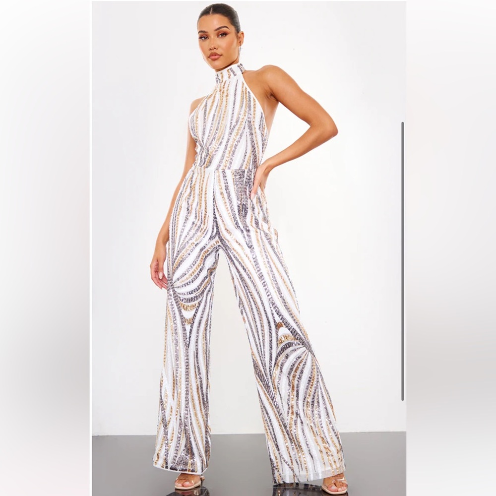Gold sequin high neck jumpsuit